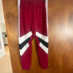 Adidas Red and White Track Pants with Chevron Stripes